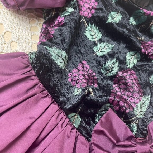 Vintage 1980s Le Maj Girls 4 Years Grape Print Wine Purple Party Dress - Picture 2 of 5